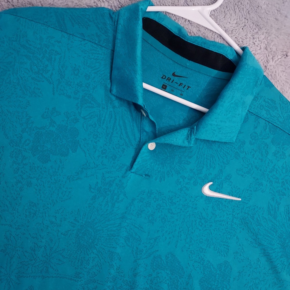 Nike Polo Shirt Mens Extra Large Floral Print Jacquard Vapor Dri Fit Green XL